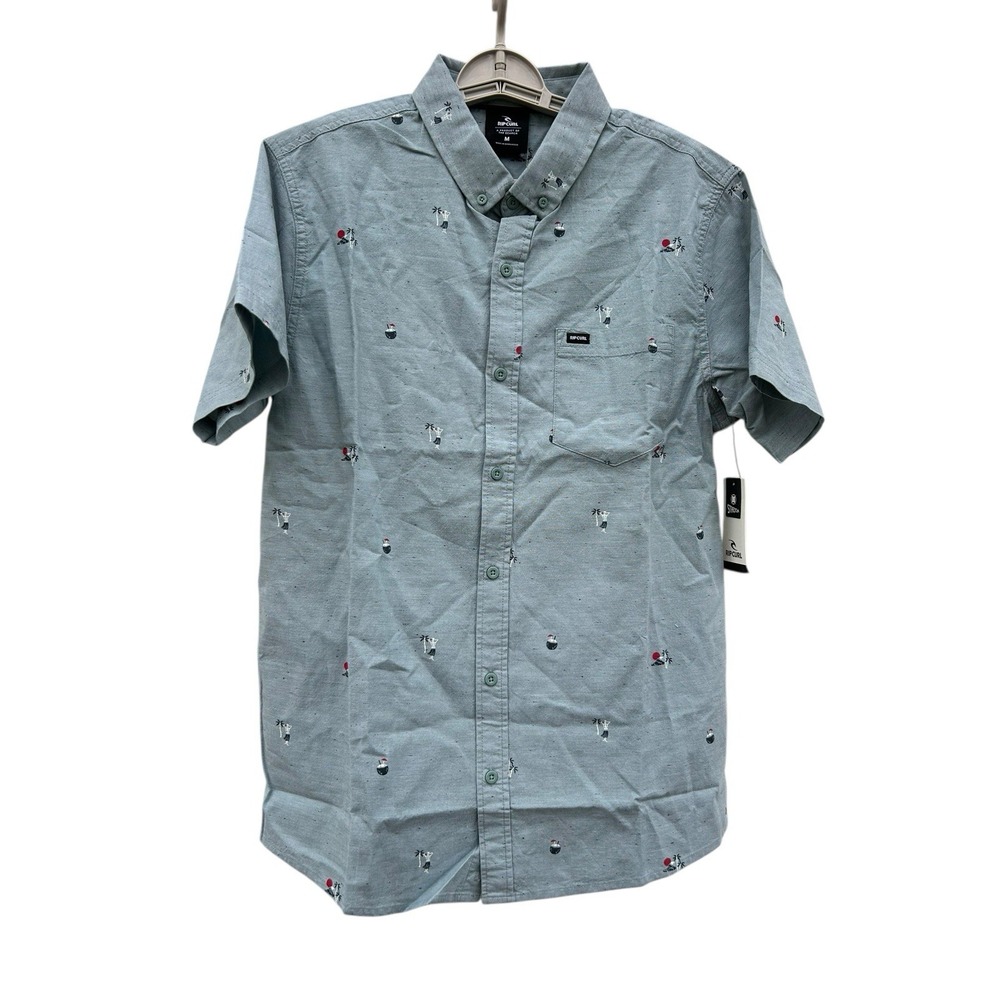 NWT Rip Curl Skelly Beach Hawaiian Button Shirt Men's Medium Blue Lagoon 59.95 - Picture 2 of 8